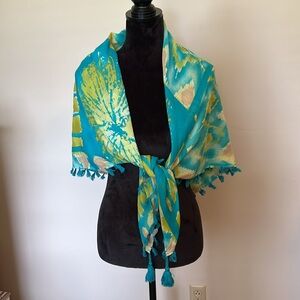 Lindsay Phillips Teal and Yellow Tassel Scarf
NWOT 42 inches plus fringe square